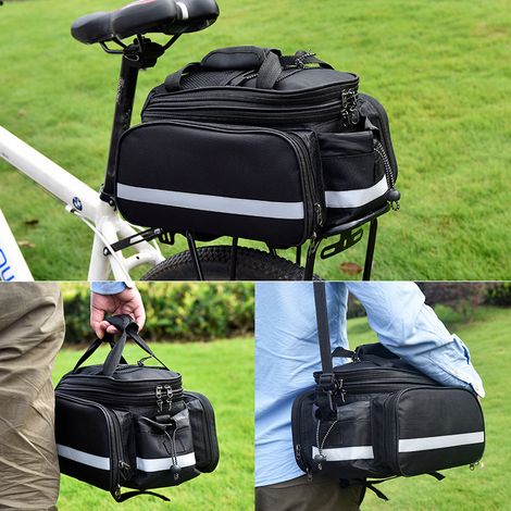Borsa da bicicletta per portapacchi, borsa da sella grande, borsa da bicicletta con copertura antipioggia e striscia riflettente per MTB e e-bike, nera (1/5)
