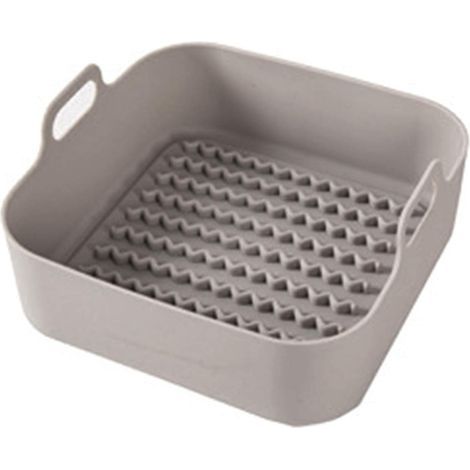 Silikon-Heißluftfritteusen-Einsatz – Quadratischer Ersatzkorb für Heißluftfritteusen – Abnehmbarer Grillrost – Zubehör für Backofen und Mikrowelle (Breit, Grau, Quadratisch)