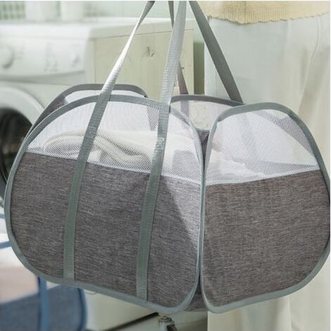 Cesto de ropa plegable CCYKXA de 90 litros, cesto de ropa grande de malla con dos asas para dormitorio y baño (gris) (1/4)
