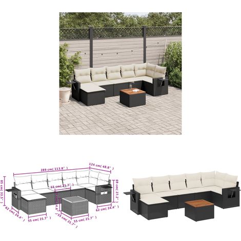 8-tlg. Garten-Sofagarnitur mit Kissen Schwarz Poly Rattan - Gartenmöbel Set - PE-Rattan Möbel - Outdoor Lounge - Esszimmergarnitur - Balkonmöbel - Home & Living (1/3)