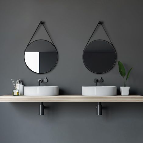 Miroir Rond, Noir Mat, Diamètre 50 cm (1/5)