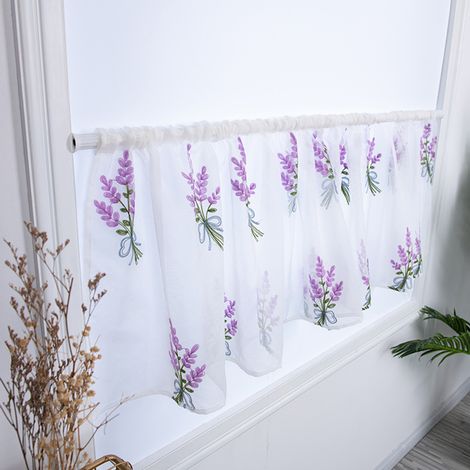 Rideaux brodés pour placards de cuisine, rideaux courts, demi-rideaux (violet) (1/5)