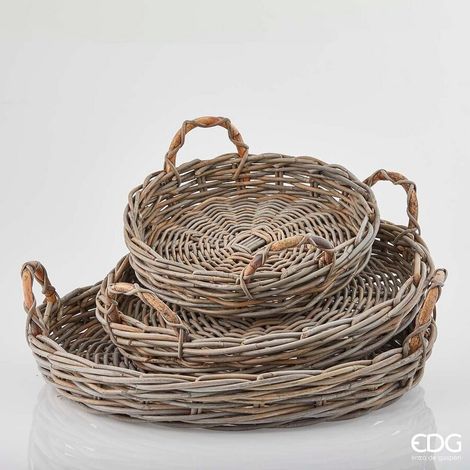 EDG Enzo De Gasperi Set 3 Pz Cesto Rattan Rotondo con Manico H 7 Cm H 8 Cm H 9 Cm Light Grey (1/2)