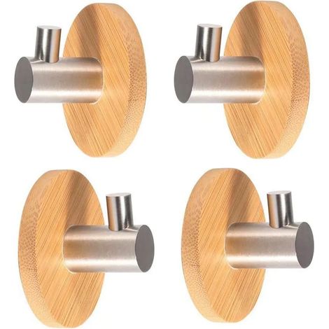 Ganchos autoadhesivos, 4 piezas gancho de toalla de bambú, gancho de baño, gancho de pared, sin necesidad de taladrar para cocina y baño (1/5)