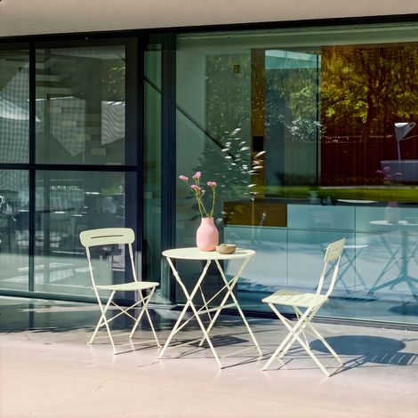 sweeek - Table de jardin bistrot pliante ronde acier + 2 assises vert - Balconea