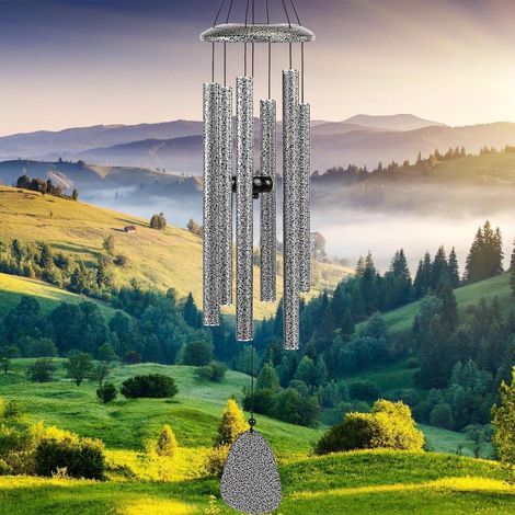 Windspiel 6 Röhren Silber 32 Zoll für Garten Balkon Terrasse Aluminium Wetterfest