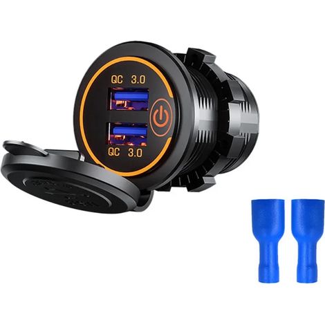 Chargeur de voiture rapide double USB QC3.0, prise étanche 12 V/24 V avec interrupteur tactile et témoin lumineux LED. Accessoires pour voiture. (1/5)