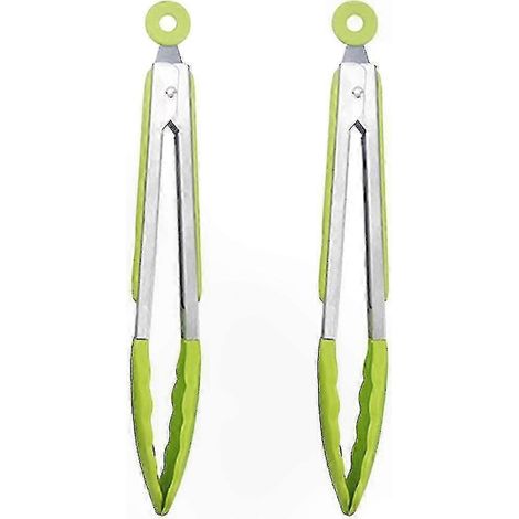 Pinces de cuisine en acier inoxydable avec embouts en silicone, ensemble de 2 pièces, vertes (1/5)