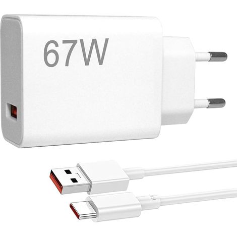Chargeur USB C pour Xiaomi 67 W avec câble Type-C de 2 m pour Xiaomi Civi 4 Pro/Civi 3 /Civi 2/Mix Fold 4/Mix Fold 3/Mix Flip/Mix Flip 2, Red-mi Note 13 Pro/K60/K60E