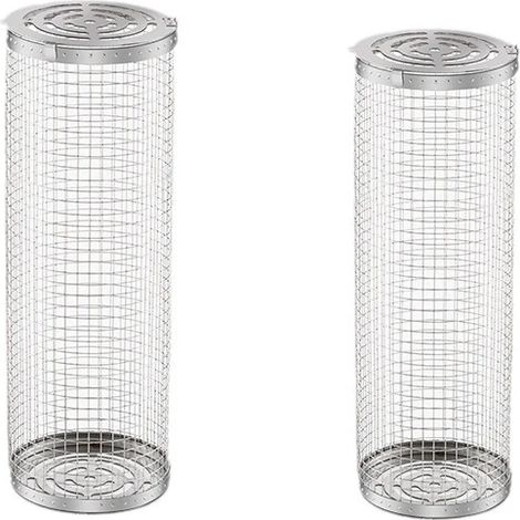 [2F] Lot de 2 paniers à griller à roulettes - Le meilleur panier à griller du marché, grille ronde en acier inoxydable (1/3)