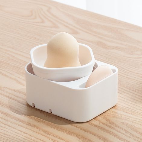 Multifunktionale und kreative Aufbewahrungsbox für Puderquasten, ideal für den Heimgebrauch. Großpackung, schimmel- und staubresistent, mit Deckel und Trockenschale für Make-up-Schwämmchen. (1/5)