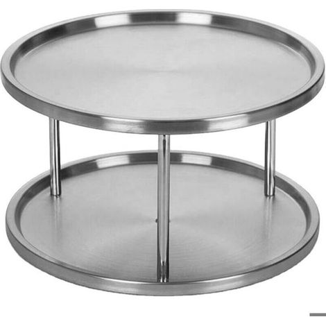 Étagère à épices rotative inox, support condiments gris 2 niveaux, rangement cuisine pratique (1/4)