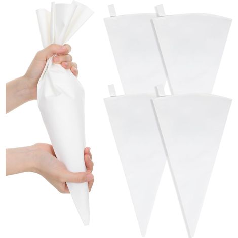 Set mit 5 professionellen Spritzbeuteln, 40 x 22 cm, wiederverwendbar, aus weißem Stoff und Silikon, zum Dekorieren von Cupcakes und zum Verschließen. (1/5)