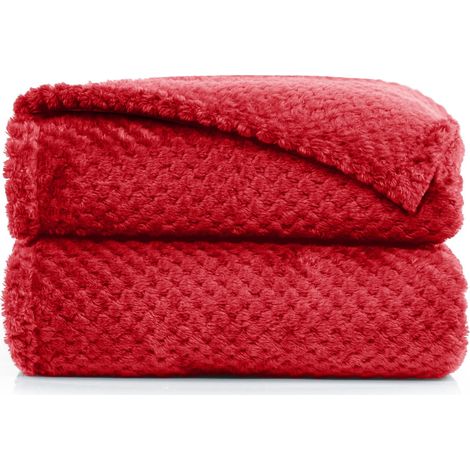 Couette en Microfibre Couverture Polaire Plaid Couvre-lit Polaire Doux de Style Scandinave Microfibre Rouge 150x200 cm (1/5)