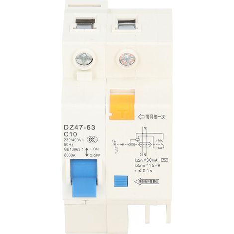 Mini-Leitungsschutzschalter (1P+N) 10A 230V 400V 30mA 6000A Abschaltvermögen für Zuhause (1/5)
