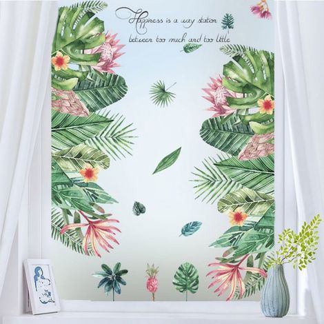 Stickers Muraux Feuilles Tropicale Autocollant Mural Plantes Verte Tropicales Fleurs Oiseaux Décoration Murale Chambre Salon Bureau (1/5)
