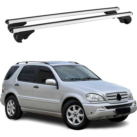 OMAC Barres de toit en aluminium pour Mercedes Classe M W163 1998-2005 – TÜV / DIN 75302:2019 – Antivol inclus – Charge max 75 kg – 2 barres Argent (1/4)