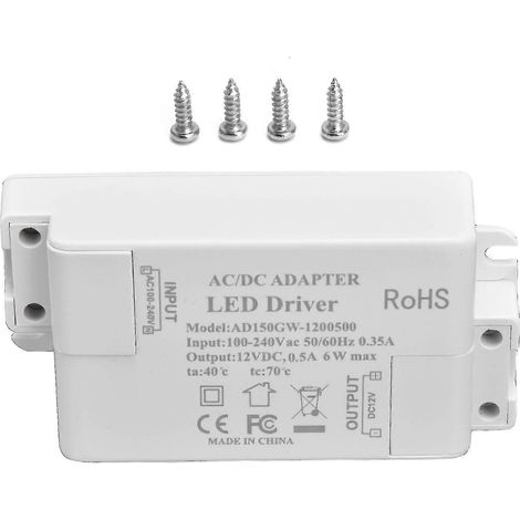 Alimentation LED : entrée AC100‑240 V 0,35 A, sortie DC12 V 0,5 A, transformateur 6 W pour salle de bain (1/5)