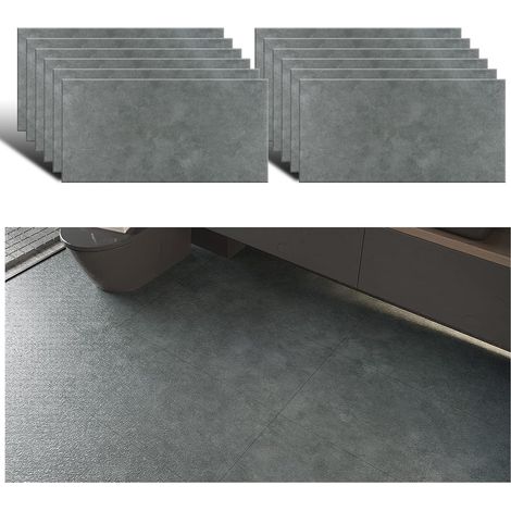 Dalle PVC Adhesive Effet Béton Gris Autocollant de Sol Auto-Adhésif Vinyle Carrelage Adhesif Mural Cuisine Salle de Bain Salon 1.5mm 12 Pièces 60cm x 30cm (1/5)