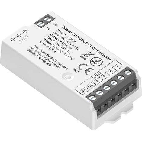 Contrôleur LED RGBCCT 6 broches (+V R G B CW WW) PWM Bande LED compatible avec Pont/Passerelle ZigBee 3.0 DC5V/DC12V/DC24V Max 15A Compatible avec ZigBee3.0 Bridge/Gateway (1/5)