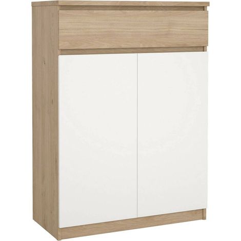 Dmora - Scarpiera Noelle, Mobile portascarpe, Armadio da ingresso multiuso, Mobiletto per calzature, 80x40 h111 cm, Rovere e Bianco