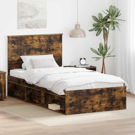Bed Frame Smoked Oak 100 x 200 cm Solid Pine Wood vidaXL (1/5)