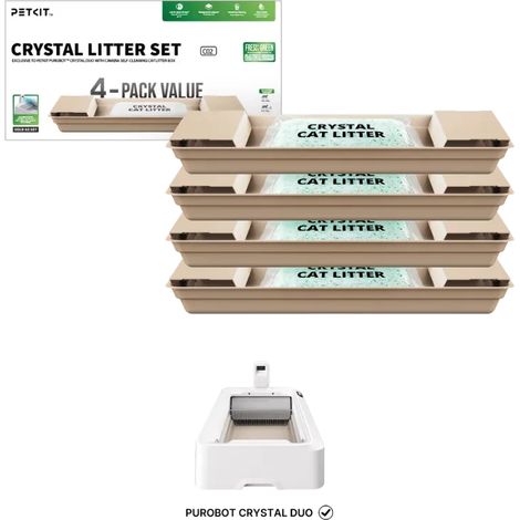 PETKIT Set de Arena para Gatos Verde Fresh + Bandejas Reemplazables para Purobot Crystal Duo (Pack x4)