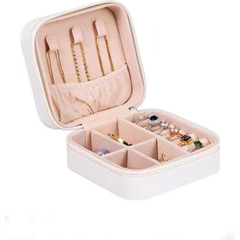 Weiße Schmuckschatulle aus PU-Leder, Organizer für Halsketten, Ohrringe, Ringe, Armbänder und Ohrstecker