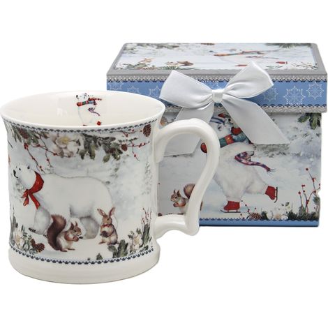Tazza in porcellana da 450 ml con orso invernale, in confezione regalo natalizia. (1/5)
