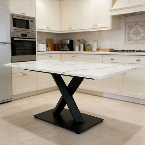 Landhaus Esstisch für 6 Personen Weiß Schwarz MDF Metall OKMYHOME (1/5)