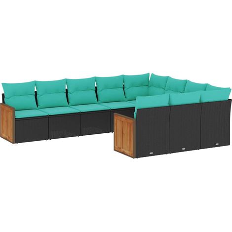 Maison Exclusive - 10-teiliges Gartensofa-Set mit Kissen, schwarz