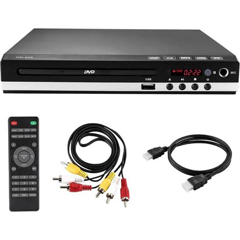 Lecteur DVD compact pour TV avec sorties HDMI et AV. Compatible vidéo 1080p. Entrée USB avec télécommande et câble HDMI inclus. (1/5)