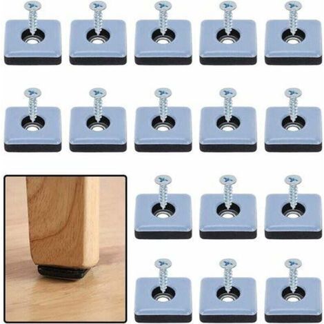 Patins Meubles Lourds Patins Téflon Auto-adhésif Carré avec vis Anti-vibration Patins Glisseurs pour Meubles Bleu/Black Dérapage Super planeurs (16 Pièces 25mm x 25mm)