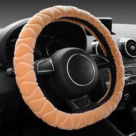 Coprivolante a forma di D per auto. Coprivolante antiscivolo, morbido e felpato. Coprivolante in peluche per interni auto. Coprivolante caldo per l'inverno. (1/5)