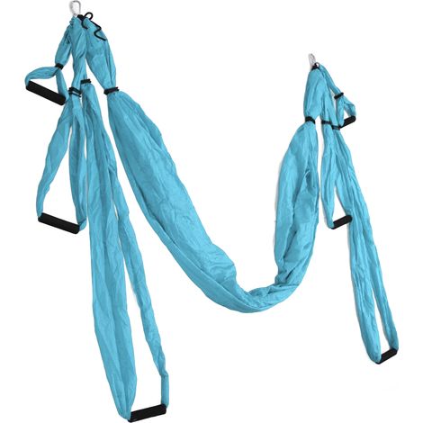 Ensemble de balançoire de yoga aérien en polyester et coton, réglable, pour améliorer la flexibilité et la pratique du yoga et de l'exercice physique. Bleu lac. (1/5)