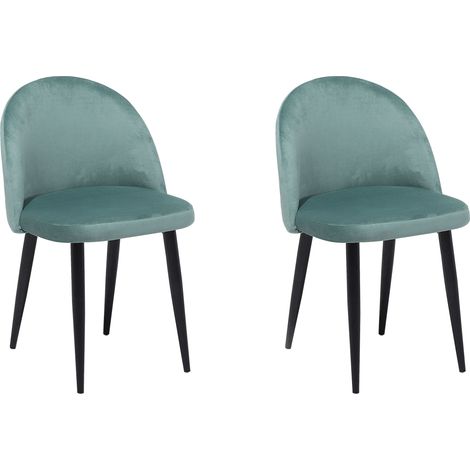 Conjunto de 2 sillas de comedor con asiento tapizado en terciopelo verde con patas inclinadas negras diseño retro moderno Visalia