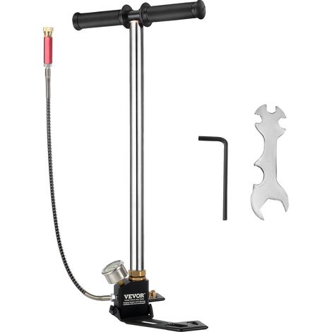 Pompe à Pied 0-4500 psi, Pompe à Pneumatique à 3 Étages Haute Pression, Gonfle-Pneu pour Vélo, Pistolets à Air Comprimé, Paintball, Bouteilles de Plongée, avec Manomètre Précis et Pédale Pliable (1/5)