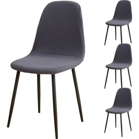 Housses de chaises de salle à manger, lot de 4, housses de chaises de salle à manger rembourrées en tissu jacquard, forme ovale (gris-bleu) (1/5)