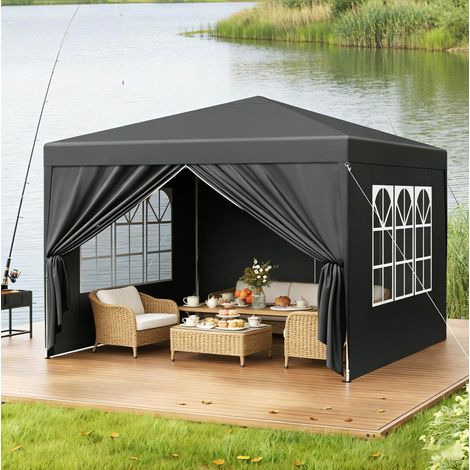 pavillon jardin tente reception pliable 3x3 m anthracite HAVRYA (1/3)