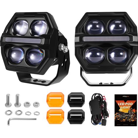 2X LED Driving Light White & Amber Spot Beam For 4x4 Off Road Pickup DRL 8400Lm (1/5)