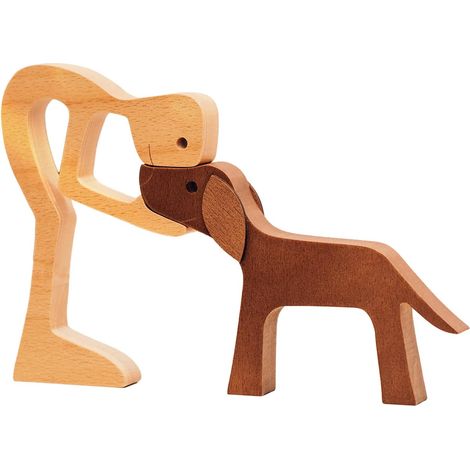 Sculptures en bois, statues fantaisistes pour la décoration intérieure, figurines artisanales pour homme et chien, statue de chien, décoration d'intérieur, décoration d'étagère de Noël, cadeaux d'anni (1/5)