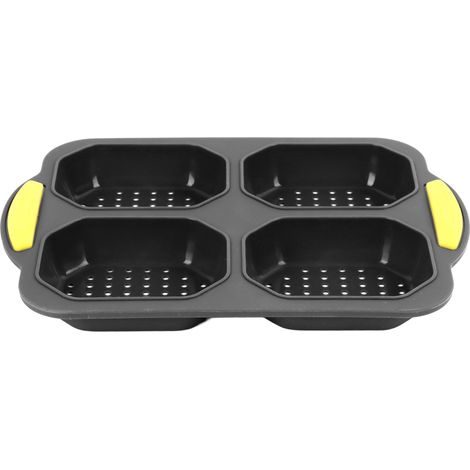 Moule à pain en silicone à 4 compartiments pour baguettes, pains à hot-dog et autres petits pains. Antiadhésif, compatible lave-vaisselle et résistant à la chaleur. (1/5)