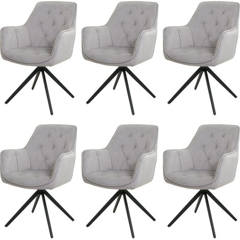 Lot de 6 chaises de salle à manger pivotantes 180° avec accoudoirs et retour automatique tissu polyester gris clair métal noir 040007750 (1/5)