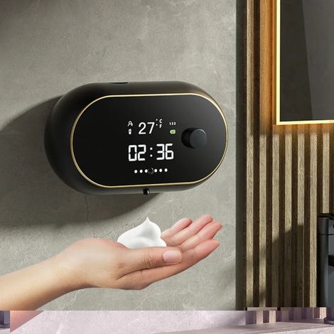 (noir) Nouveau distributeur de savon mural à induction automatique sans contact, rechargeable par USB (1/5)
