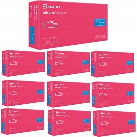 Nitrilhandschuhe 100 Stück 8-M Nitrylex Magenta - 10 Stück.