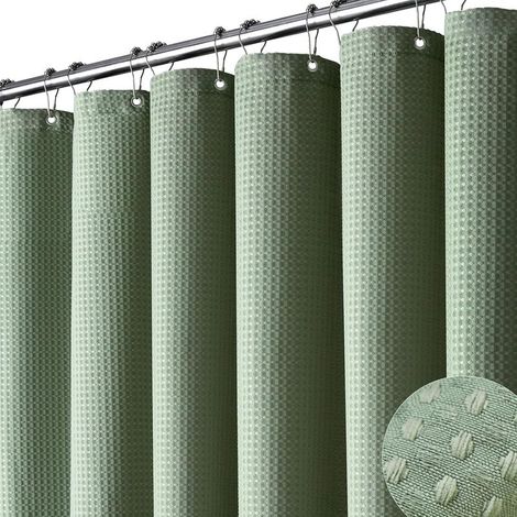 Green Shower Curtain - Waffle Textured Heavy Fabric Shower Curtain for Bathroom, 180 x 200 cm (1/5)