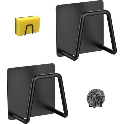Porte Eponge Evier Cuisine 2 Pièces Noir, 4.5 4.5 3cm, 304 Inox, Porte Éponge Auto Adhesif, Porte Eponge Evier, pour Le Rangement de Cuisine et Salle de Bain (1/5)