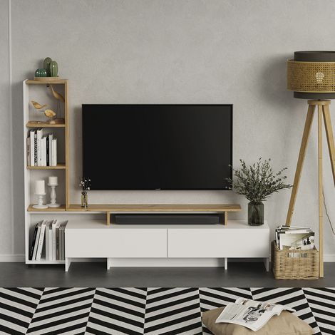 Mobile tv Tavora, Bianco/quercia, 168.2 x 120 cm con 2 cassetti, Vicco