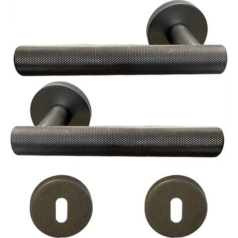 Coppia di maniglie KLOSE besser su rose "GUN" acciaio inox 304 +1 Coppia di rose con foro per la chiave
