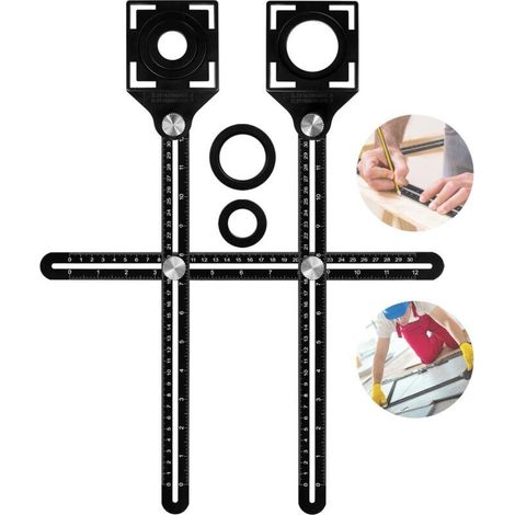 Multi-angle measuring ruler with 2 positioning holes, aluminum alloy carpenter's ruler, measuring tool template suitable for builders, craftsmen, carpenters (1/5)